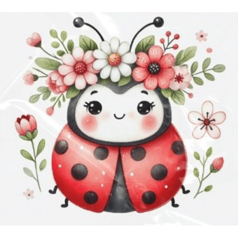 ESTAMPA FÁCIL - 9CM  X  9CM - JOANINHA COM GUIRLANDA