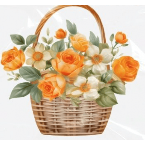 ESTAMPA FÁCIL - 9CM  X  9CM - CESTA DE FLORES LARANJA