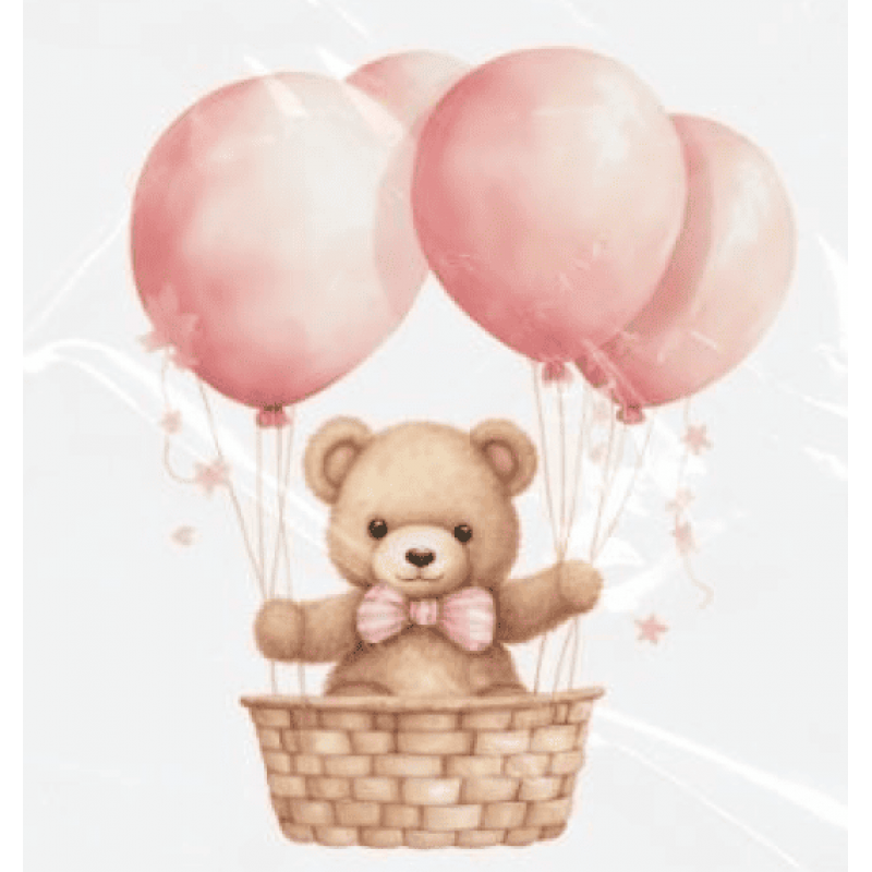 ESTAMPA FÁCIL - 9CM  X  9CM - URSINHA E BALÕES ROSA
