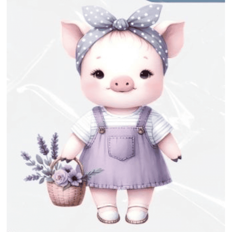 ESTAMPA FÁCIL - 9CM  X  9CM - PORQUINHA COM CESTA