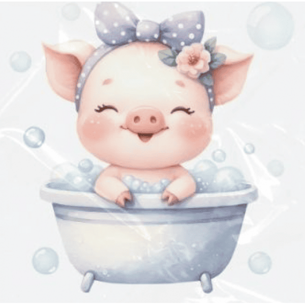 ESTAMPA FÁCIL - 9CM  X  9CM - PORQUINHA NO BANHO