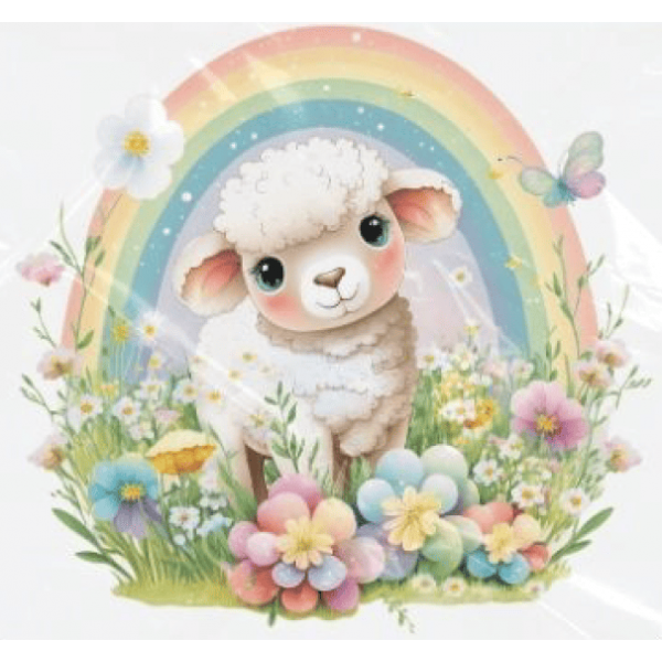 ESTAMPA FÁCIL - 9CM  X  9CM - CARNEIRINHO ARCO ÍRIS