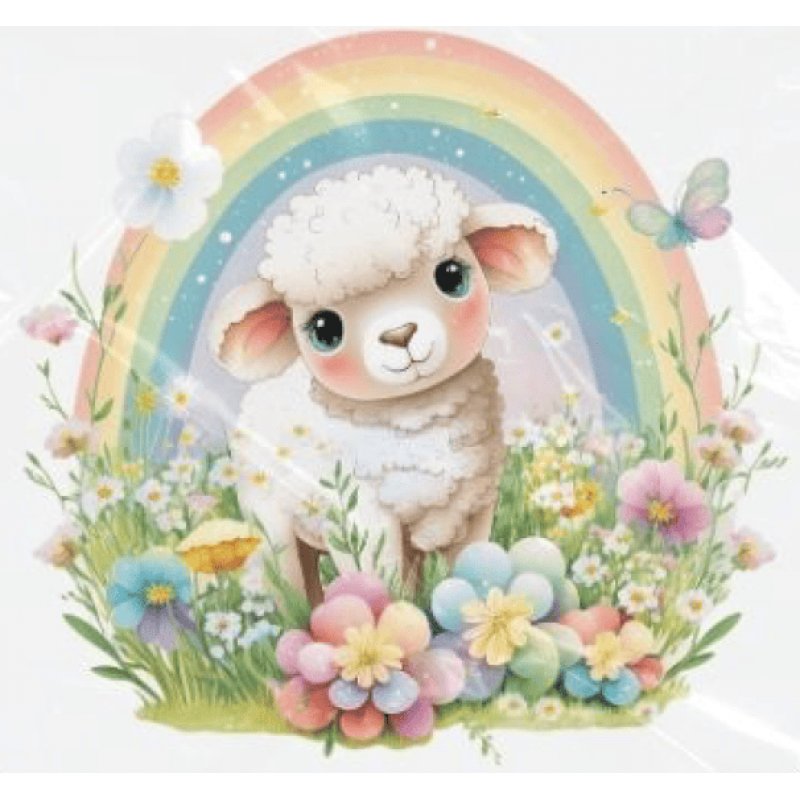 ESTAMPA FÁCIL - 9CM  X  9CM - CARNEIRINHO ARCO ÍRIS