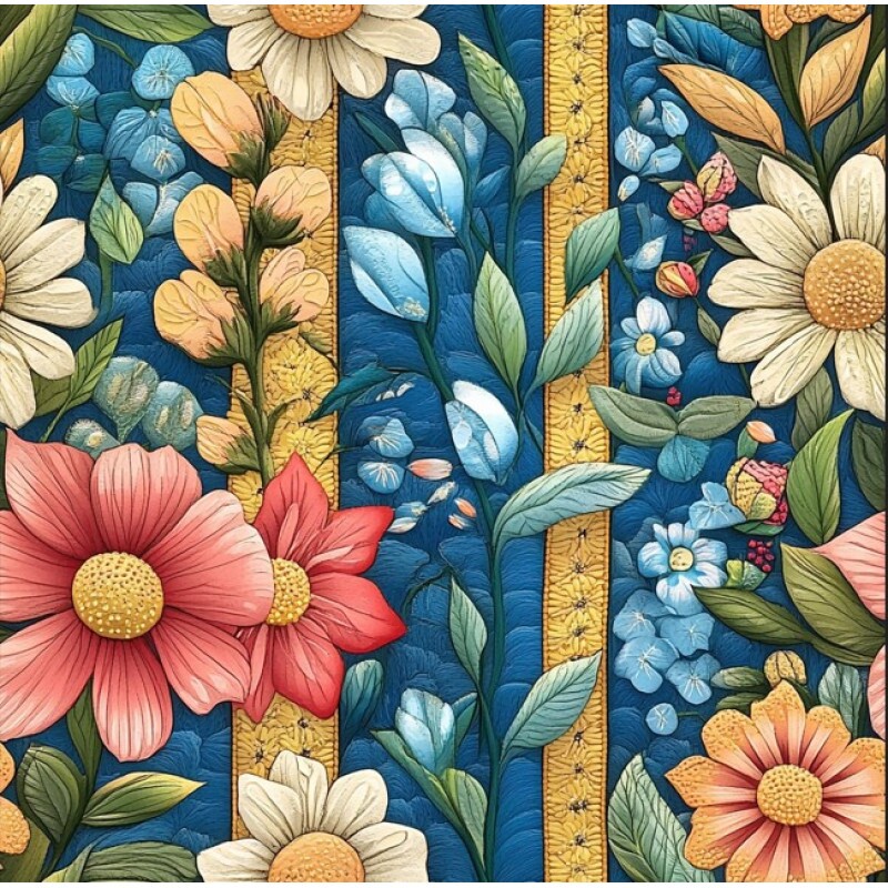 NV25 - TRICOL. LISTRA COM FLORES PR - 100%ALGODÃO 94740/001D