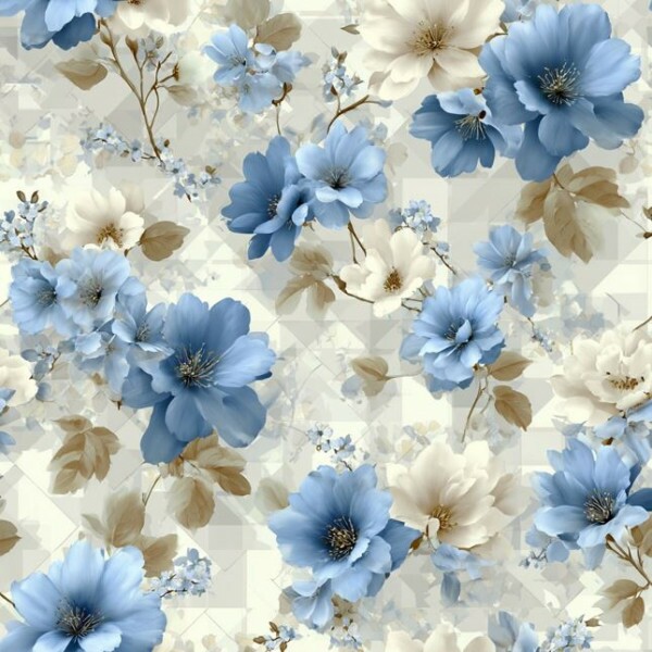 JL26 - TRICOL. COLEÇÃO SKY FLORAL - FLORES AZUIS - 100% ALGODÃO A5469/001
