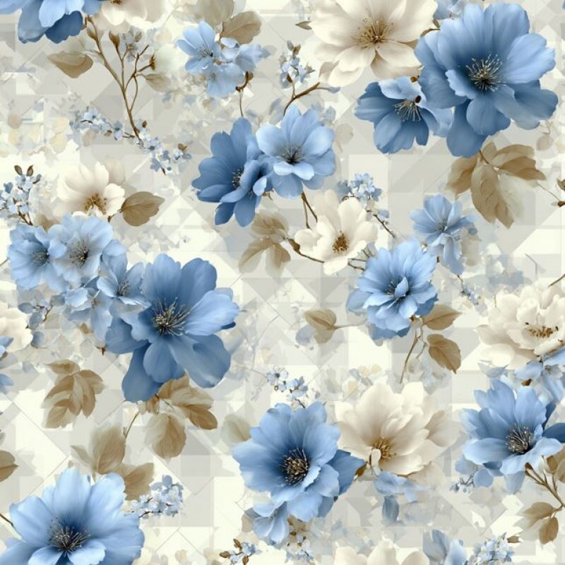 JL26 - TRICOL. COLEÇÃO SKY FLORAL - FLORES AZUIS - 100% ALGODÃO A5469/001