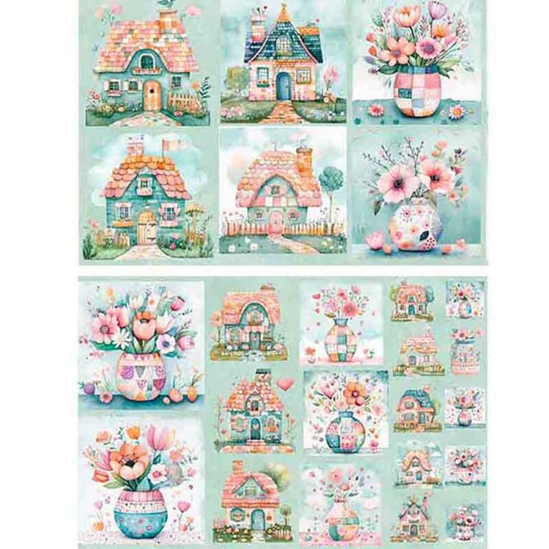 TRICOL. PAINEL CASAS E FLORES OLIVIA - 100% ALGODÃO DIGITAL - 95435/001D
