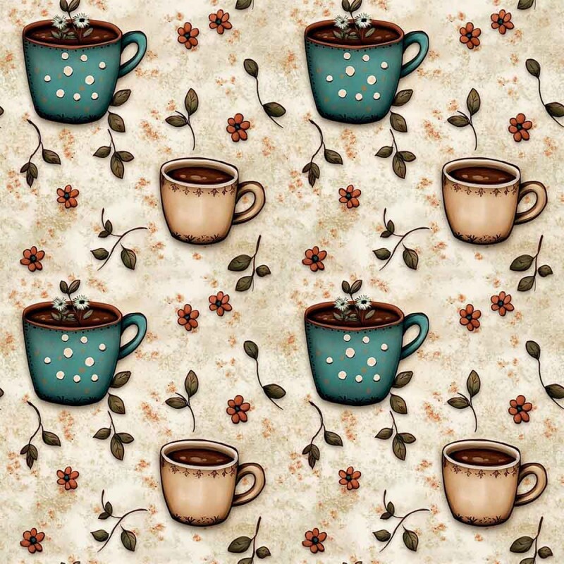 MI25 - TRICOL. DIGITAL 100% ALGODAO COLEÇÃO CAFFÈ E FIORI XÍCARAS CREME - 93629/001D
