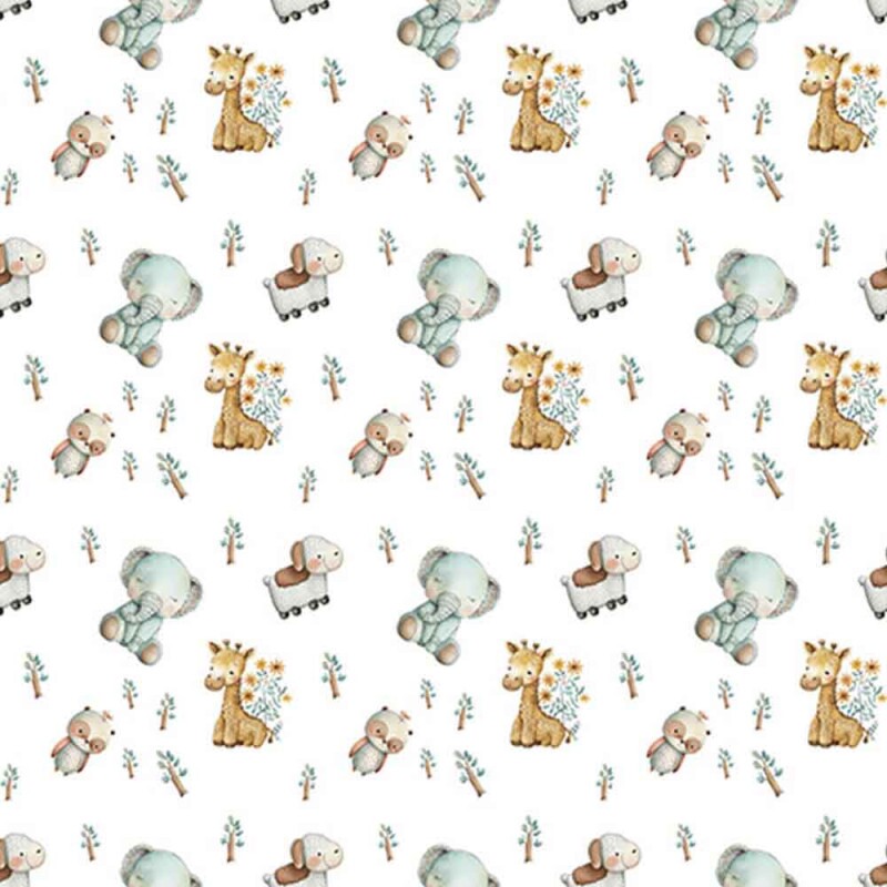 TRICOL. ELEFANTES COM GIRAFAS - 100% ALGODAO DIGITAL