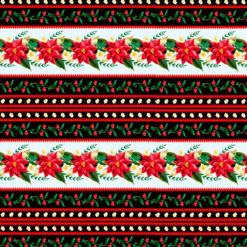 TRICOL. FAIXA FLORAL NATALINA - 100% ALGODÃO DIGITAL
