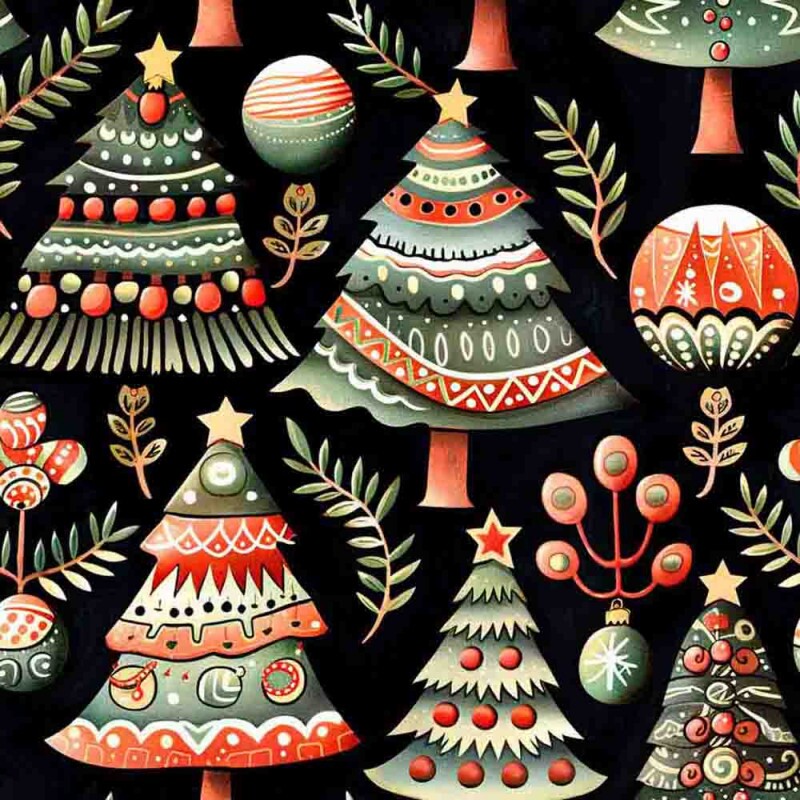 TRICOL. 100% ALGODÃO DIGITAL - NATAL COUNTRY  CHRISTMAS TREES