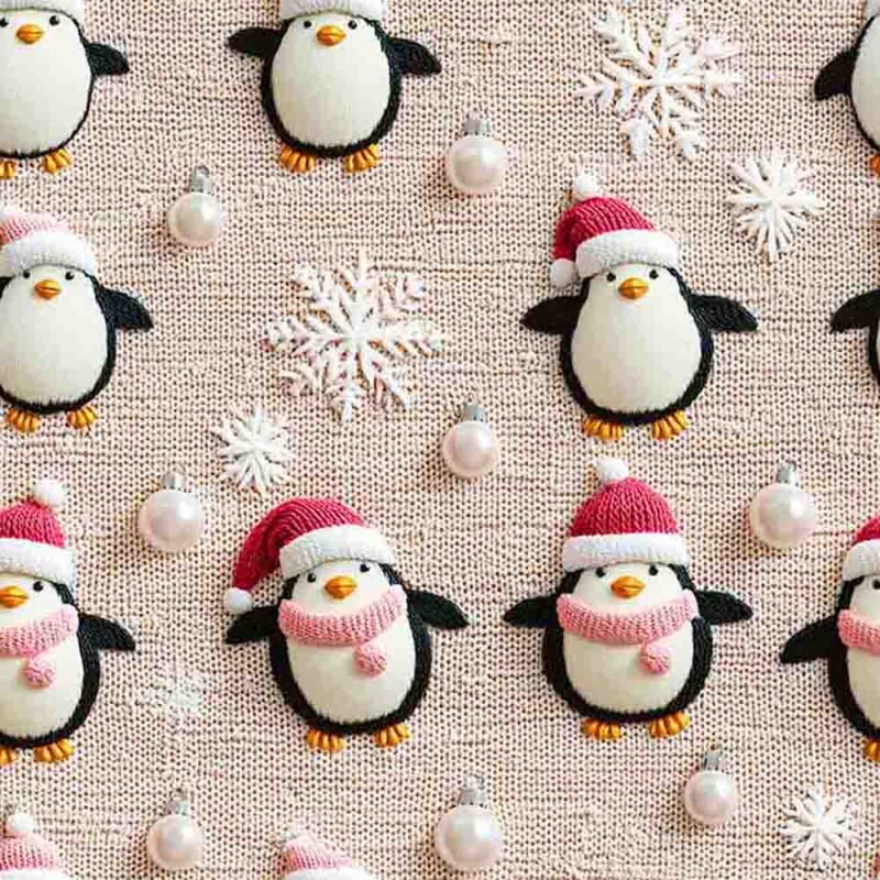 TRICOL. 100% ALGODÃO DIGITAL - NATAL  PINGUIM PASTEL