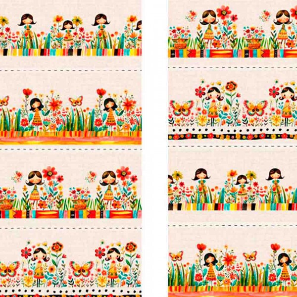 TRICOL. BARRADO MENINAS NO JARDIM - 100% ALGODÃO DIGITAL - 89136/001D