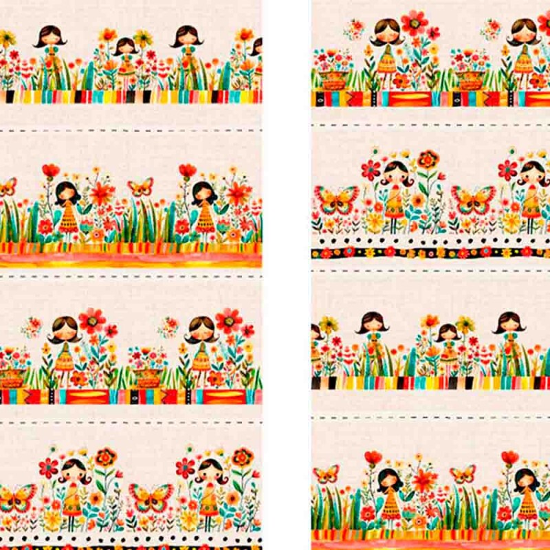 TRICOL. BARRADO MENINAS NO JARDIM - 100% ALGODÃO DIGITAL - 89136/001D