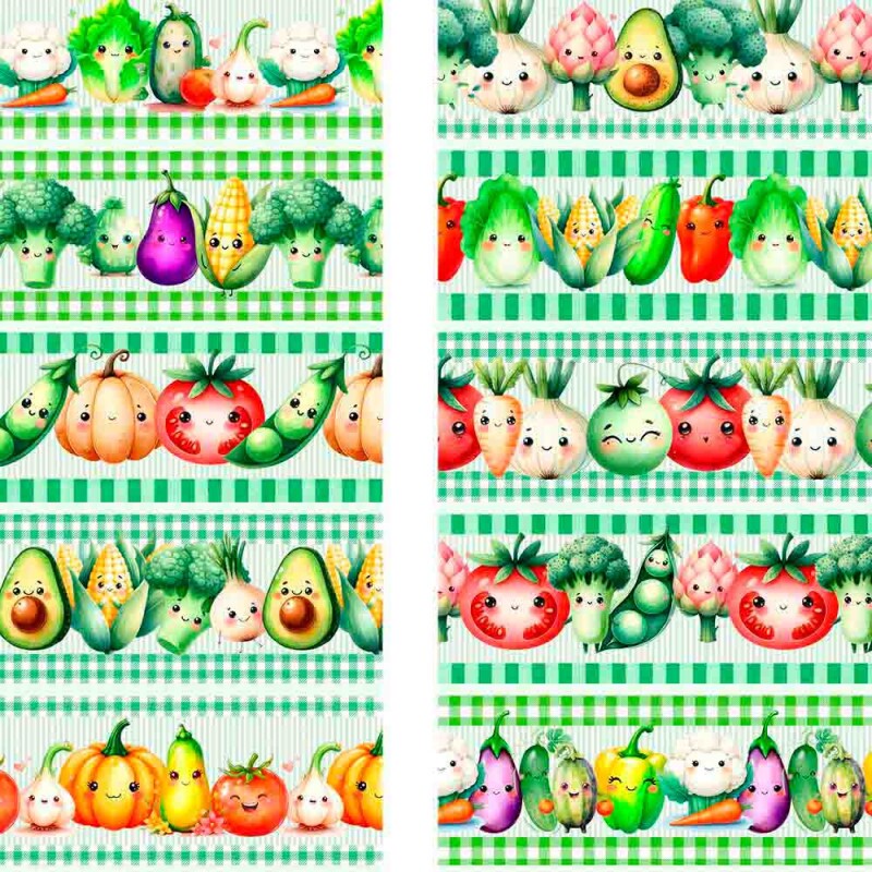 TRICOL. BARRADO VEGETAIS KAWAII - 100% ALGODÃO DIGITAL - 92748/001D