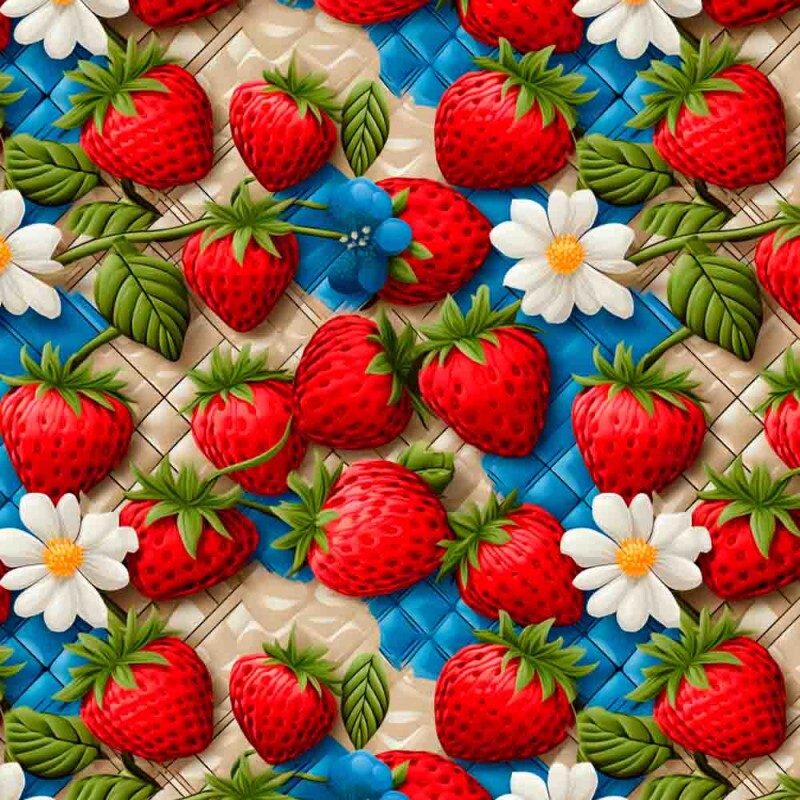 TRICOL. FRUTAS PATCH MORANGOS  100% ALGODÃO - 92707/001D