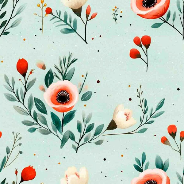 AG25 - TRICOL. FLORAL COM BOTÕES ACQUARED 100% ALGODÃO DIGITAL - 94576/001D