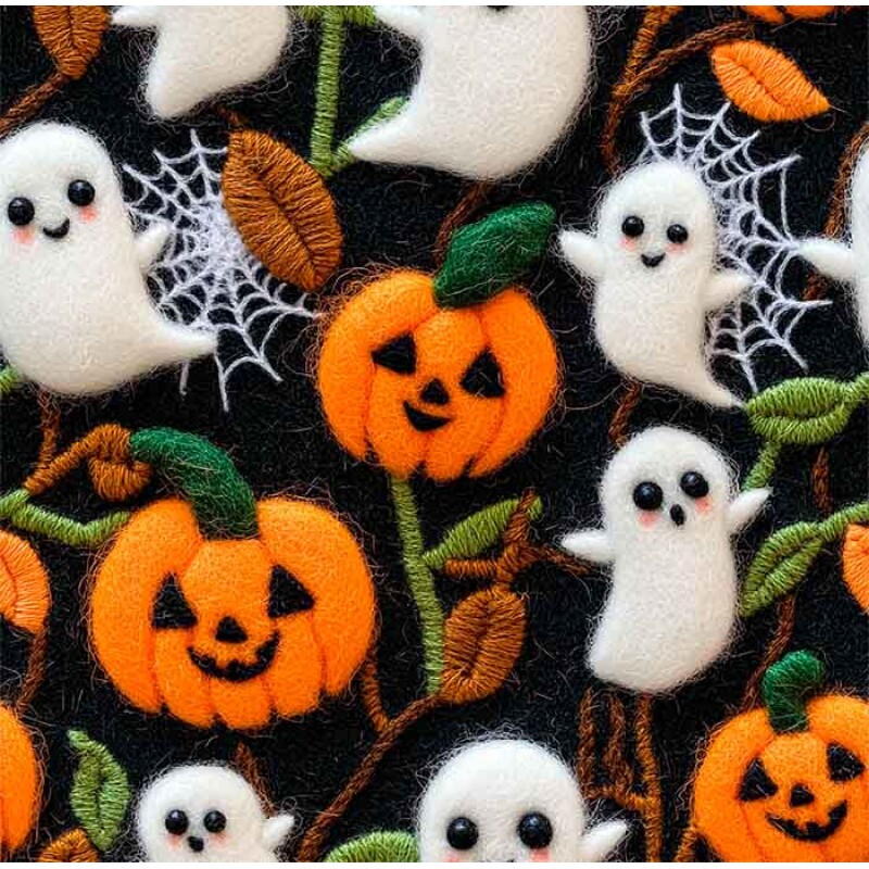 TRICOLINE 100% ALGODÃO - HALLOWEEN 25 - HALL FANTASMAS E TEIAS