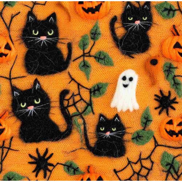 TRICOLINE 100% ALGODÃO - HALLOWEEN 25 - HALL GATOS