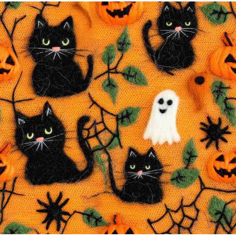 TRICOLINE 100% ALGODÃO - HALLOWEEN 25 - HALL GATOS