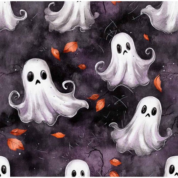 TRICOLINE 100% ALGODÃO - HALLOWEEN 25 - HALL AQUA FANTASMAS
