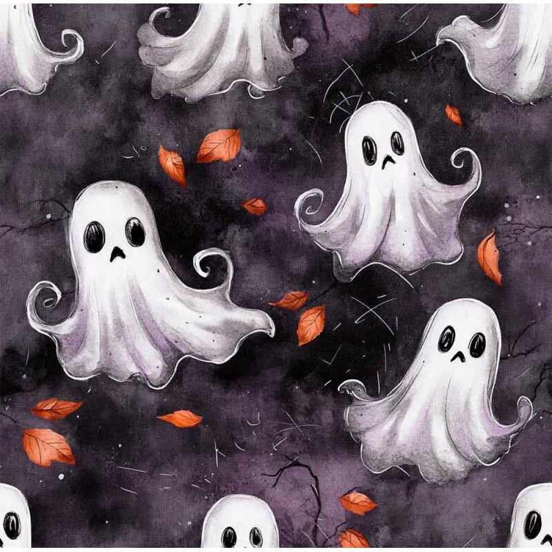 TRICOLINE 100% ALGODÃO - HALLOWEEN 25 - HALL AQUA FANTASMAS