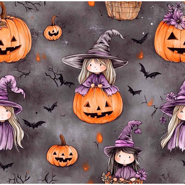 TRICOLINE 100% ALGODÃO - HALLOWEEN 25 - HALL AQUA BRUXAS