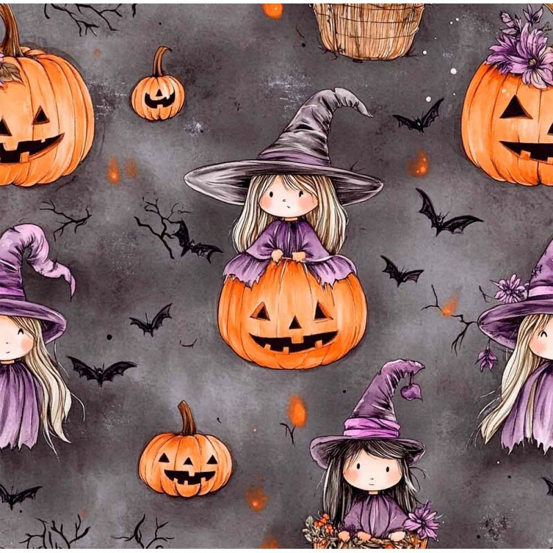 TRICOLINE 100% ALGODÃO - HALLOWEEN 25 - HALL AQUA BRUXAS