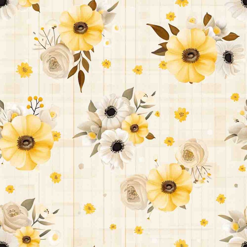 TRICOL. AMARELINHA FLORAL 03 - 100% ALGODÃO - E13598
