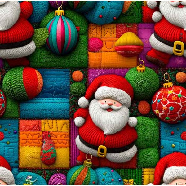 TRICOL. 100% ALGODÃO DIGITAL - NATAL COLORIDO  SANTA E BOLAS COLOR