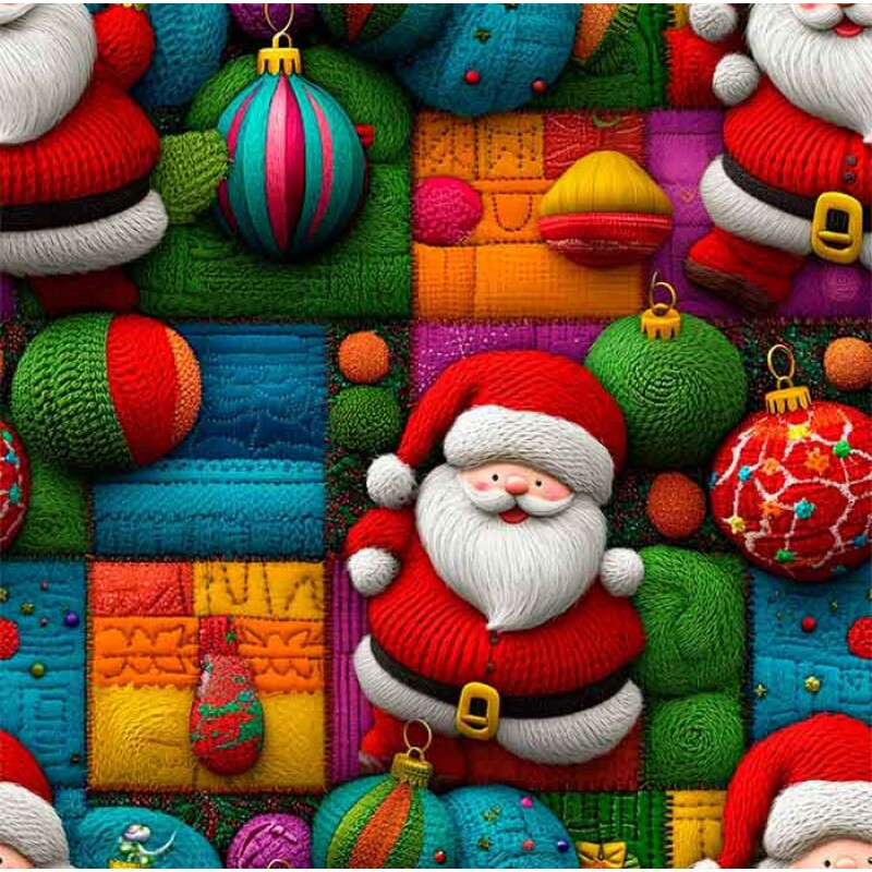 TRICOL. 100% ALGODÃO DIGITAL - NATAL COLORIDO  SANTA E BOLAS COLOR
