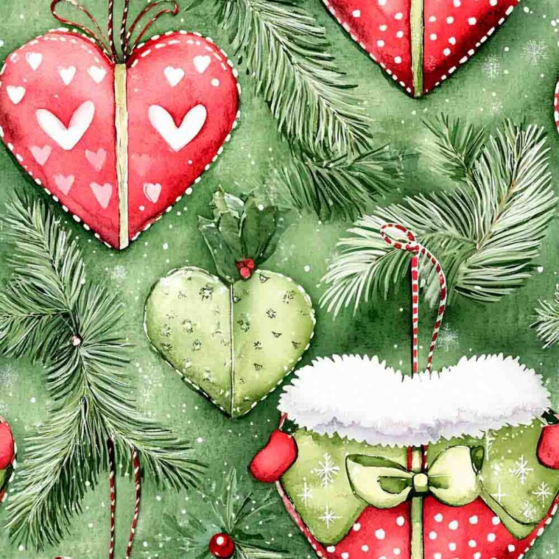 TRICOL. 100% ALGODÃO DIGITAL - NATAL  GREENY HEARTS