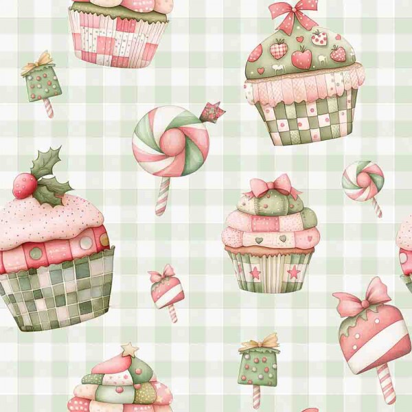 TRICOL. 100% ALGODÃO DIGITAL - NATAL  CUPCAKE CLARINHO