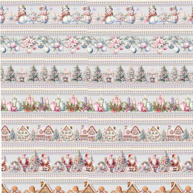 TRICOL. 100% ALGODÃO DIGITAL - NATAL  BARRADO NATAL CINZA