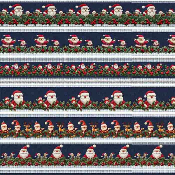 TRICOL. 100% ALGODÃO DIGITAL - NATAL  BARRADO NATAL PAPAI NOEL FELTRO