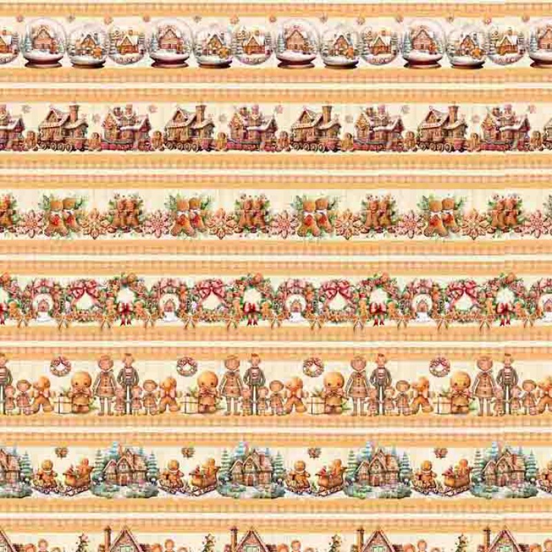 TRICOL. 100% ALGODÃO DIGITAL - NATAL  BARRADO GINGER BREAD
