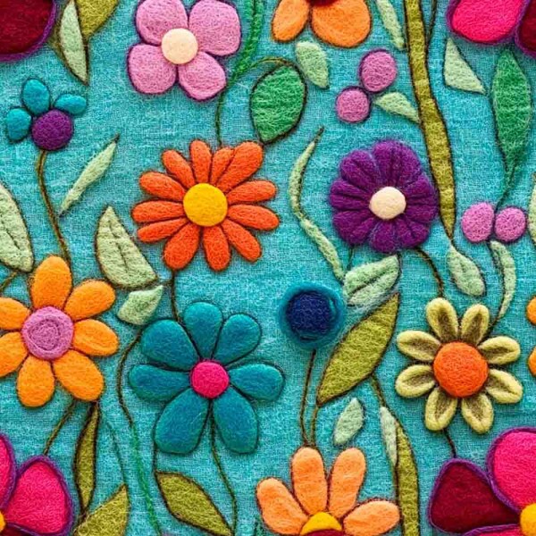 Sarja  Hidrorrepelente Flores Feltros Turquesa  100% Algodão 93744/001D