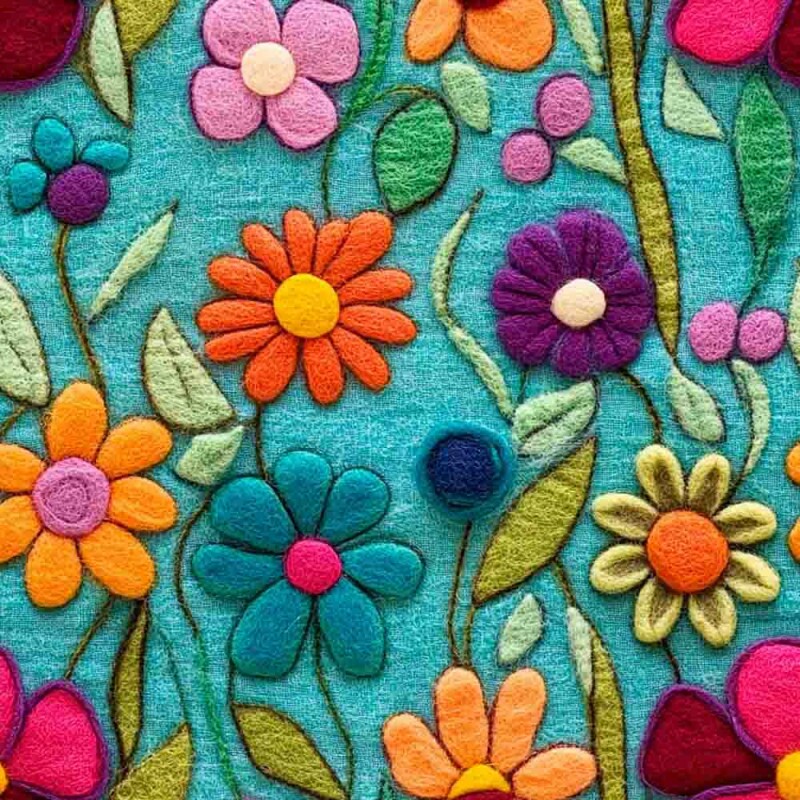 Sarja  Hidrorrepelente Flores Feltros Turquesa  100% Algodão 93744/001D