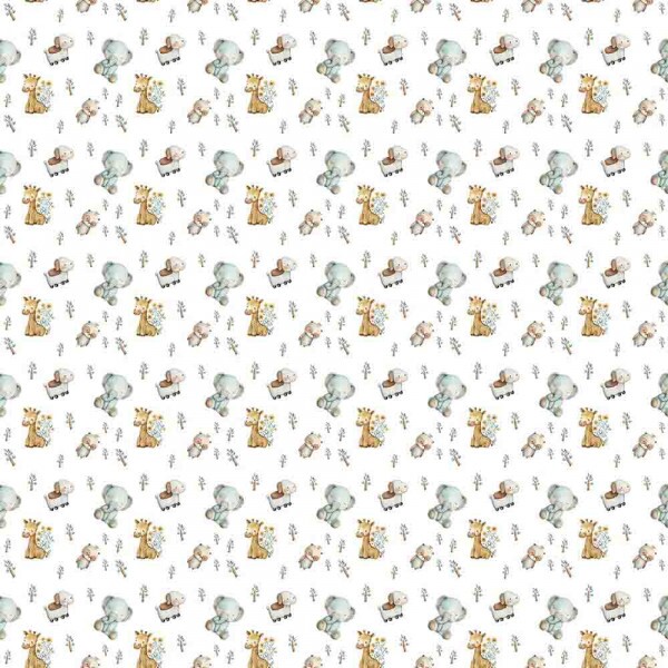 FLANELA ESTAMPADA ELEFANTES COM GIRAFAS - 100% ALGODÃO DIGITAL
