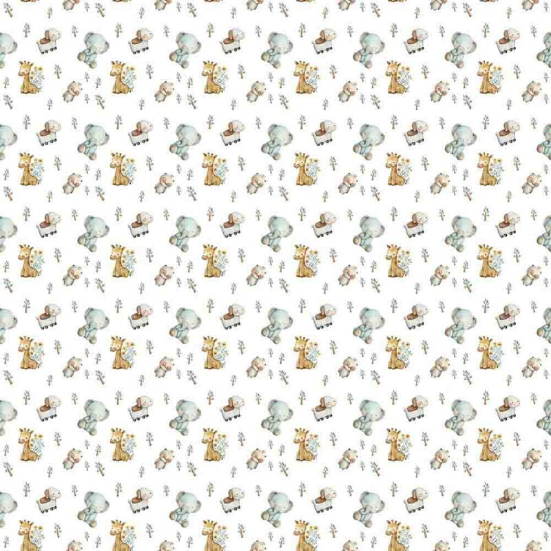 FLANELA ESTAMPADA ELEFANTES COM GIRAFAS - 100% ALGODÃO DIGITAL