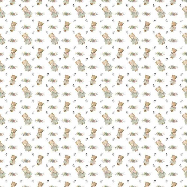 FLANELA ESTAMPADA URSINHO COM FLORES - 100% ALGODÃO  DIGITAL