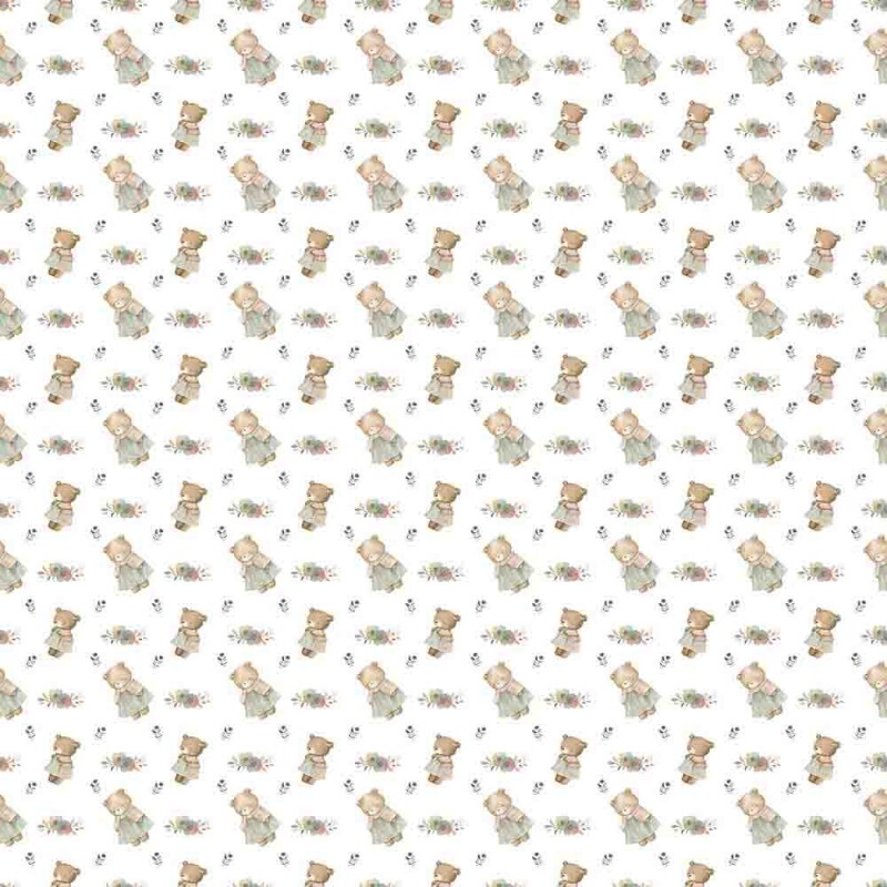 FLANELA ESTAMPADA URSINHO COM FLORES - 100% ALGODÃO  DIGITAL