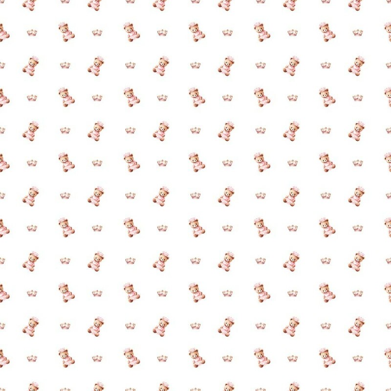 FLANELA ESTAMPADA URSINHO COM COROA - 100% ALGODÃO DIGITAL