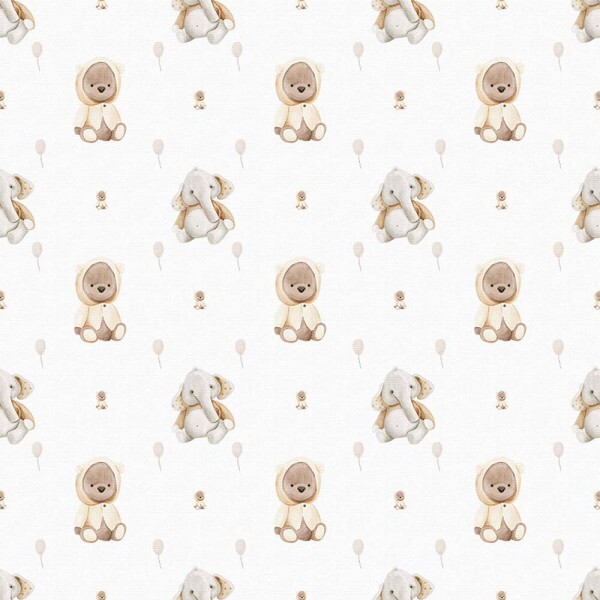 FLANELA ESTAMPADA URSINHO COM ELEFANTE - 100% ALGODÃO DIGITAL
