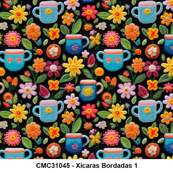 TRICOL. XÍCARAS BORDADAS 1 - 100% ALGODÃO DIGITAL