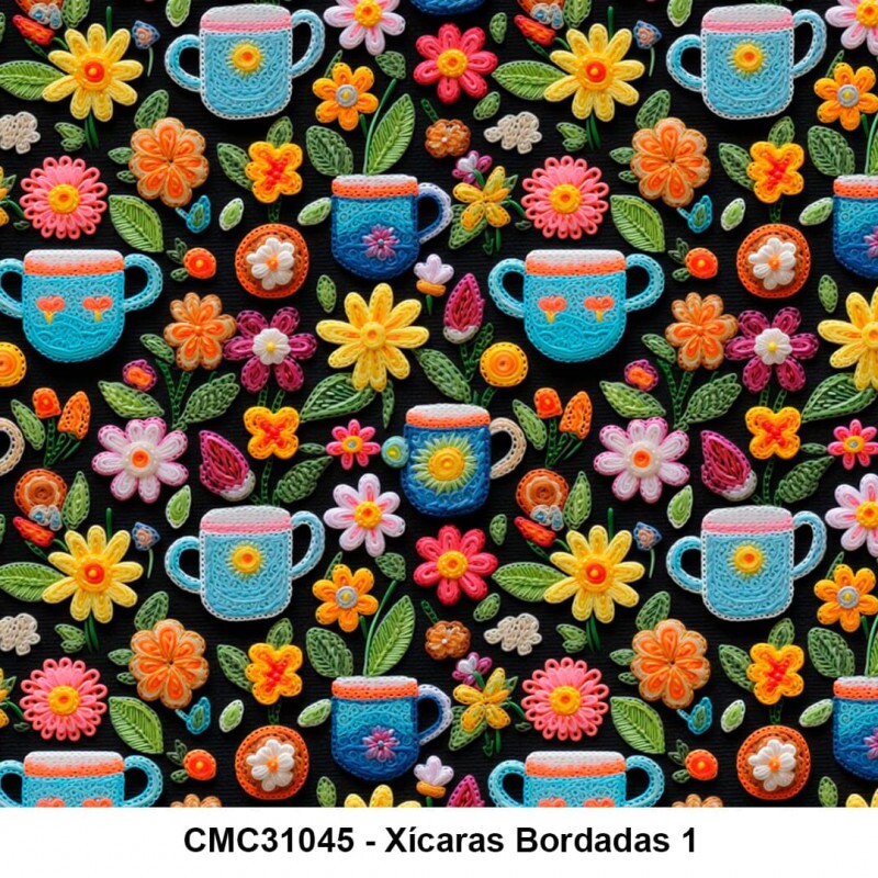 TRICOL. XÍCARAS BORDADAS 1 - 100% ALGODÃO DIGITAL