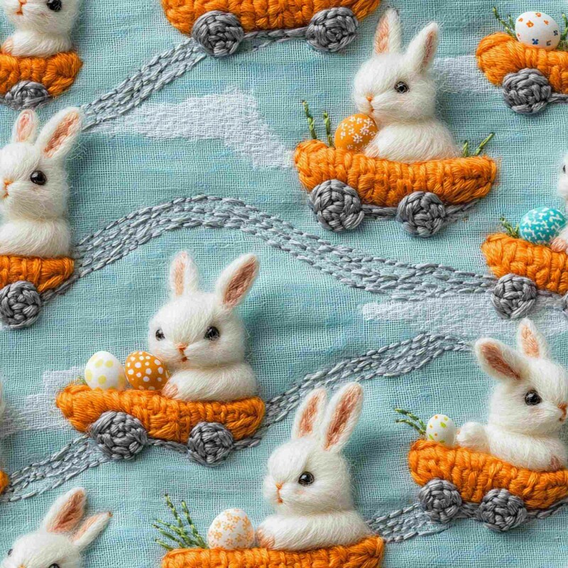 PA26 - TRICOL. COELHOS NO CARRINHO - 100%ALGODÃO - 02246/001D