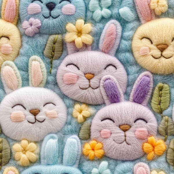 PA26 - TRICOL. COELHOS HAPPY FACES - 100%ALGODÃO - 02247/001D