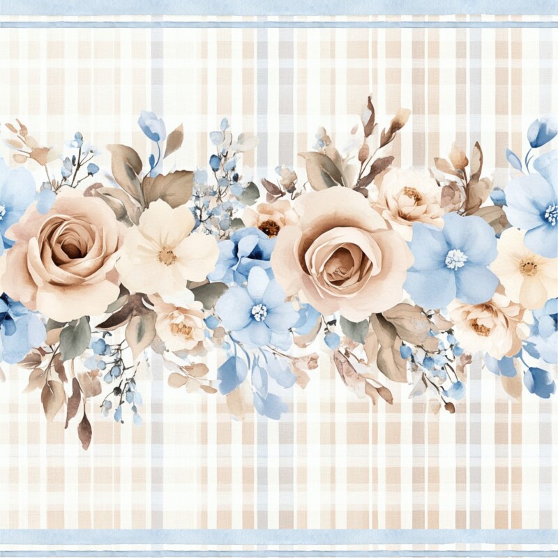 OT25 - TRICOL. BARRADO FLORAL BLUECREAM - 100%ALGODÃO 97626/001D