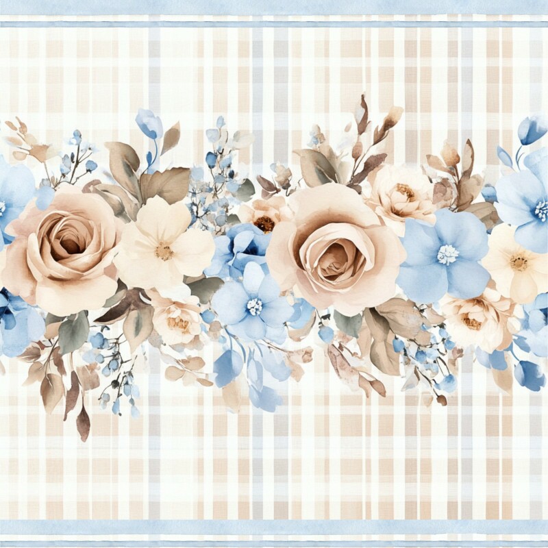 OT25 - TRICOL. BARRADO FLORAL BLUECREAM - 100%ALGODÃO 97626/001D